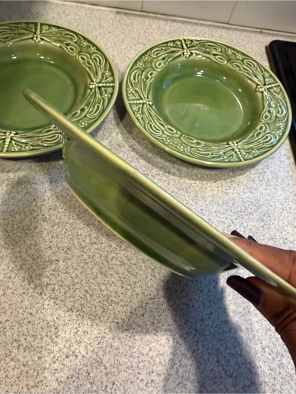 Vtg Bordello Pinheiro Ceramic Embossed Rim Soup Bowls- Set of 3 - Picture 3 of 6